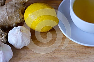 A drink made from lemon, garlic and ginger is an elixir of health. The remedy for weight loss. Means for cleaning vessels and