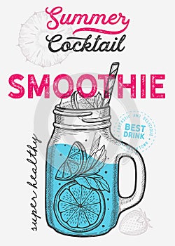 Drink menu smoothie illustration for juice restaurant.