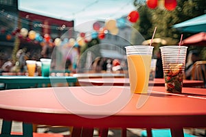 The drink is on the table of a street cafe