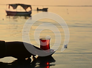 Drink tea at sunset