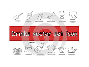Drink vector set icon black. Modern assemblage