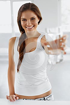 Drink Water. Happy Smiling Woman Drinking Water. Healthy Lifestyle. Health, Diet Concept.