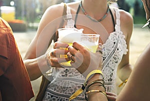 Drinking Beers Enjoying Music Festival Together