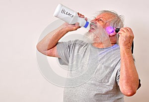 Drinking bleach and shining UV lamp into ear