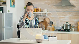 Drinking coffe and working with aromatherapy