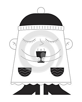 Drinking coffee cup black and white 2D illustration concept