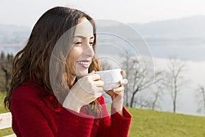 Drinking coffee outdoors