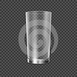 Drinking glass cup. Transparent vector glass illustration. Restaurant object for drink alcohol, water or any liquid.