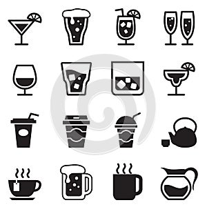 Drinking , glass, jug, cup icons set