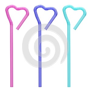 Drinking heart shaped colorful straws isolated