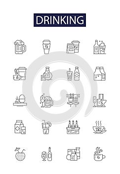 Drinking line vector icons and signs. Gulp, Quaff, Sip, Draught, Gulping, Swig, Swill, Liquor outline vector photo