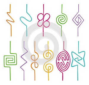 Drinking straws in different design, forms and colors. Vector illustration of color disposable plastic flexible straws