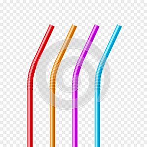 Drinking straws set. Vector colorful pipe tube plastic straw for juice, cocktail