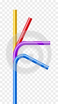 Drinking straws set. Vector colorful pipe tube plastic straw for juice, cocktail isolated