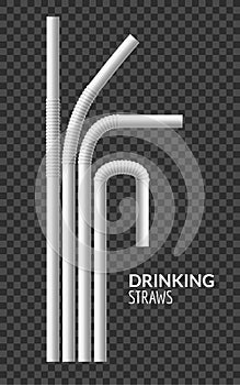 Drinking straws set. Vector colorful pipe tube plastic straw for juice, cocktail isolated