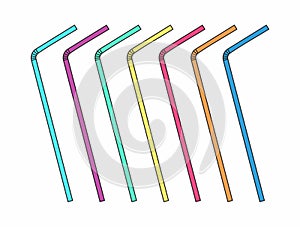 Drinking straws set. Vector colorful pipe tube plastic straw for juice, cocktail isolated.