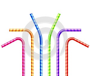 Drinking straws set. Vector colorful pipe tube plastic straw for juice, cocktail isolated