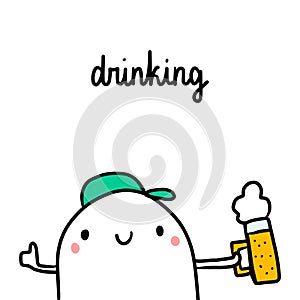 Drinking too much alcoholic drinks bad habit hand drawn illustration with cute marshmallow