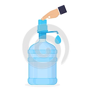 Drinking water, hand push gallon drinking water pump on white background flat illustration
