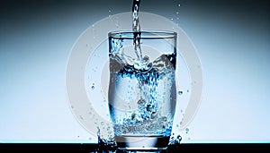 Drinking water poured glass isolated blue abstract background glasses drink cold liquid pouring beverage bubble white dripped