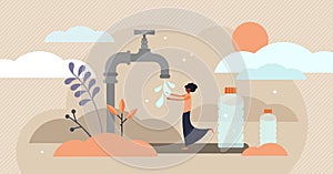 Drinking water vector illustration. Flat tiny Africa potable person concept photo