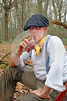 Drinking yerba mate in woods