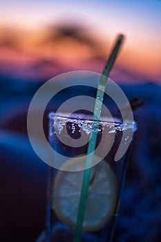 Drinks at the beach at sunset