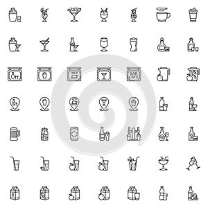 Drinks and Beverages line icons set