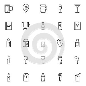 Drinks and beverages outline icons set