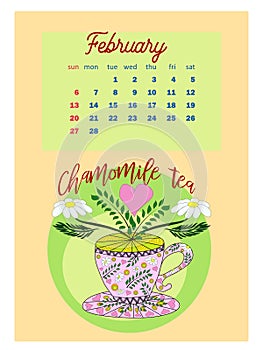 Drinks calendar 2022: with seasonal dessert drawings of various tea, coffee, cocoa. Fruits, berries, cakes, tea, mulled