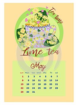 Drinks calendar 2022: with seasonal dessert drawings of various tea, coffee, cocoa. Fruits, berries, cakes, tea, mulled