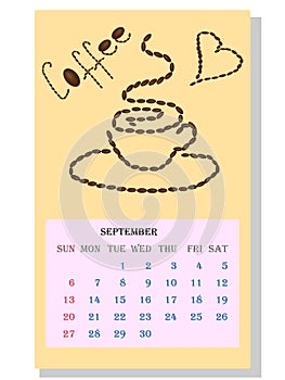 Drinks calendar: with seasonal dessert drawings of various tea, coffee, cocoa. Teas with prescription ingredients