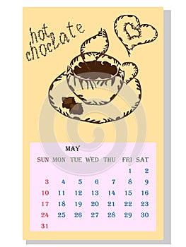 Drinks calendar: with seasonal dessert drawings of various tea, coffee, cocoa. Teas with prescription ingredients