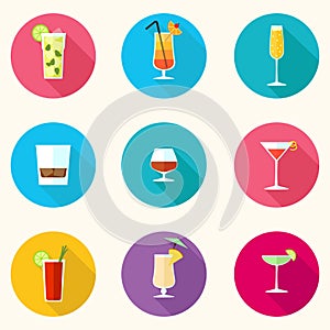 Drinks and Cocktails colorful vector icons set
