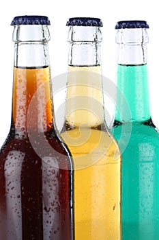 Drinks with cola and lemonade in bottles