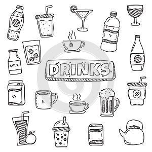 Drinks doodles element vector illustration in cute hand drawn style