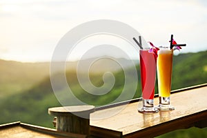 Drinks. Exotic Cocktails, Landscape ( View ) On Background. Thai
