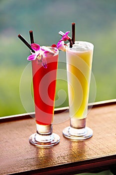 Drinks. Exotic Cocktails In Tropical Bar. Thailand Vacations. Ce