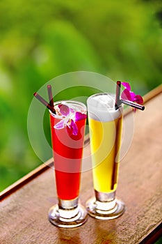 Drinks. Exotic Cocktails In Tropical Bar. Thailand Vacations. Ce