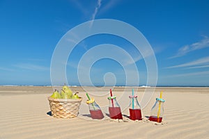 Drinks and fruit at the beach