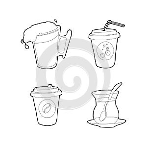 Drinks icon set, outline style