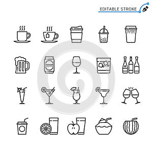 Drinks line icons. Editable stroke