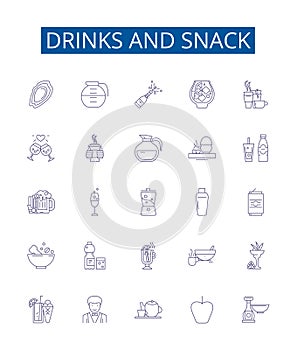 Drinks and snack line icons signs set. Design collection of Cuisine, Diet, Baking, Feasting, Gourmet, Nourishment