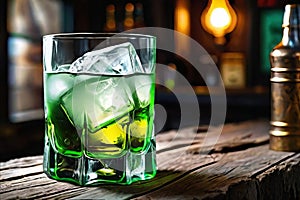 Drinks for St. Patrick's Day party. Cocktail on background of a pub. St. Patrick's day. Generative AI.