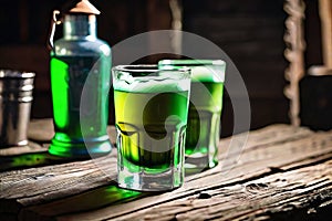 Drinks for St. Patrick's Day party. Shot cocktail on background of a pub. St. Patrick's day. Generative AI.