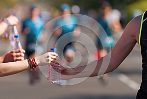 Drinks station at a running marathon