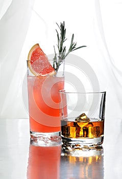 Drinks on a table on a light background