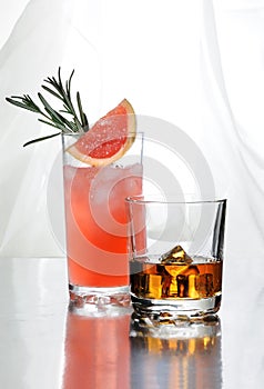 Drinks on a table on a light background