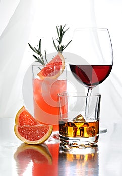 Drinks on a table on a light background photo