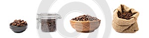 Drip bag of fresh coffee with coffee beans isolated